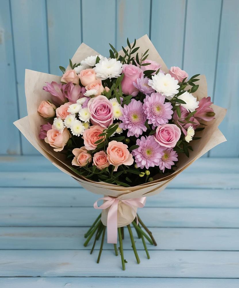 Букет цветов из: Хризантемы, Розы и Альстромерии в Чалтыре