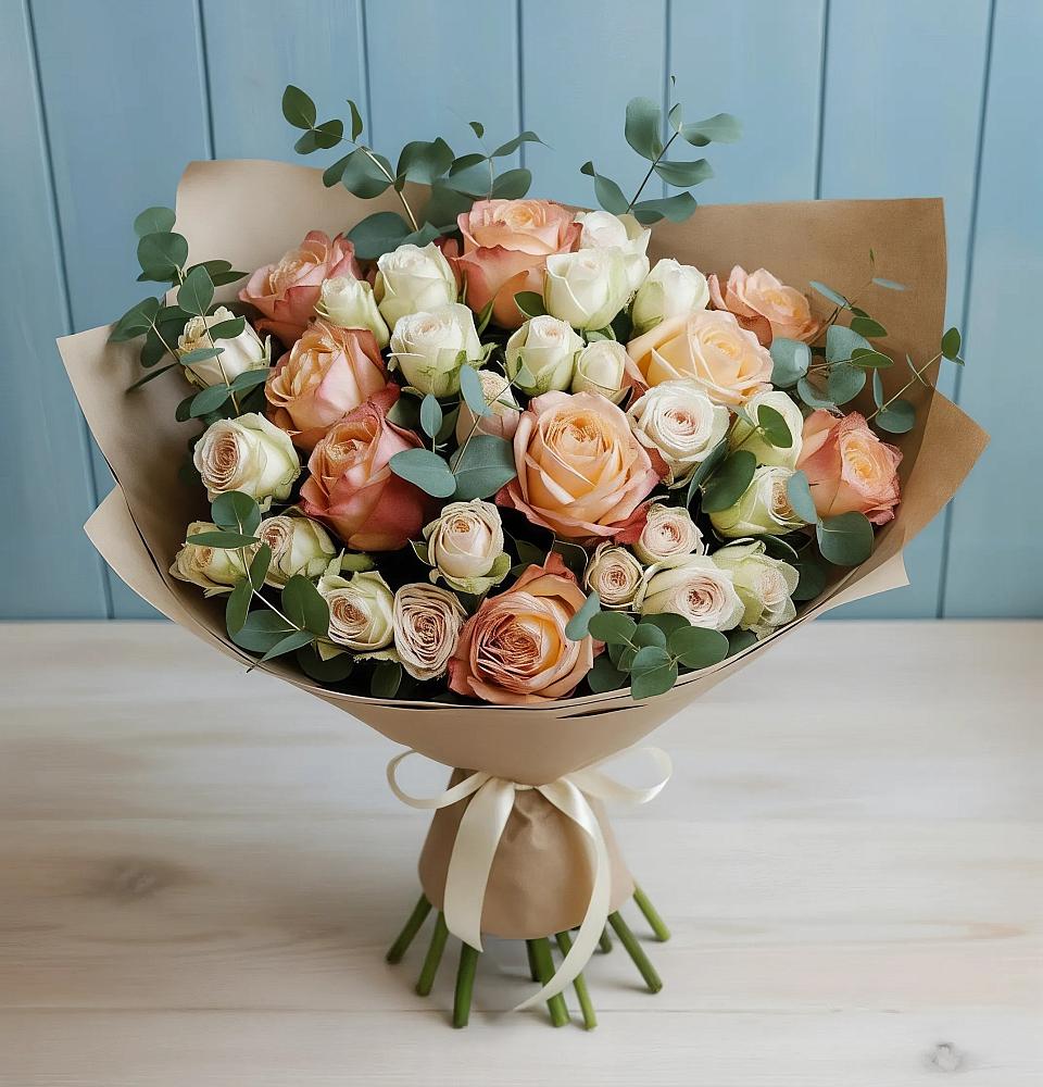 Букет цветов из: Альстромерии и Розы в Чалтыре