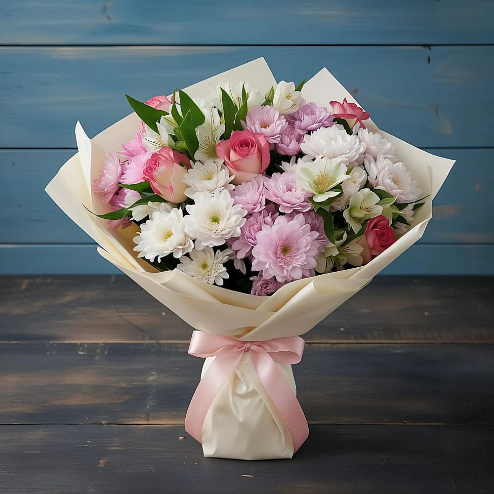 Букет цветов из: Хризантемы, Альстромерии и Розы в Чалтыре